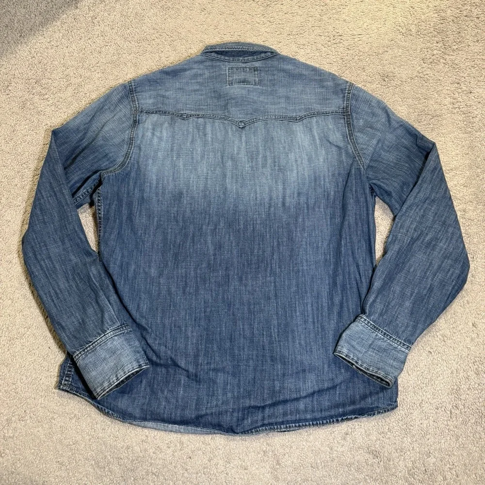 True Religion Jake Denim‎ Western Shirt Mens Blue Pearl Snap LS 3XL (Fits XL)